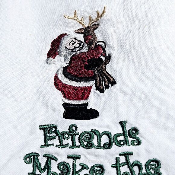 Christmas Stitched Hand Towel Friends Make The Best Presents Santa Rudolf Beaded - Picture 3 of 12
